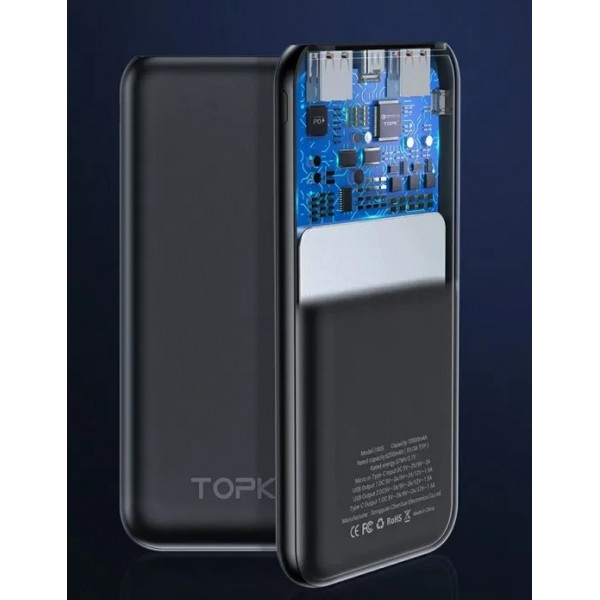 

Внешний аккумулятор Pro Powerbank TOPK PD быстрый заряд QC3.0 10000mAh Black