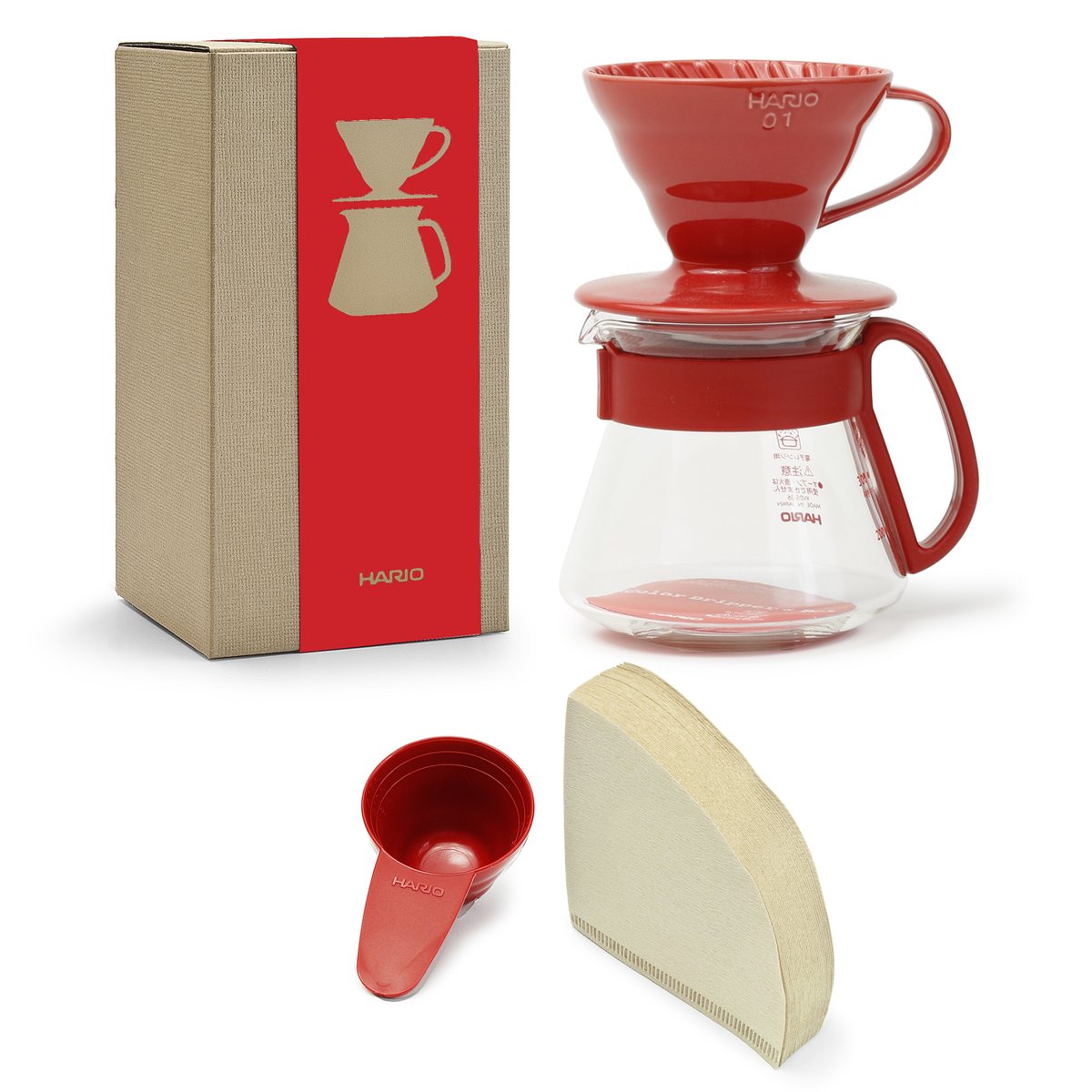

Набор для приготовления кофе Hario V60 (01) красный