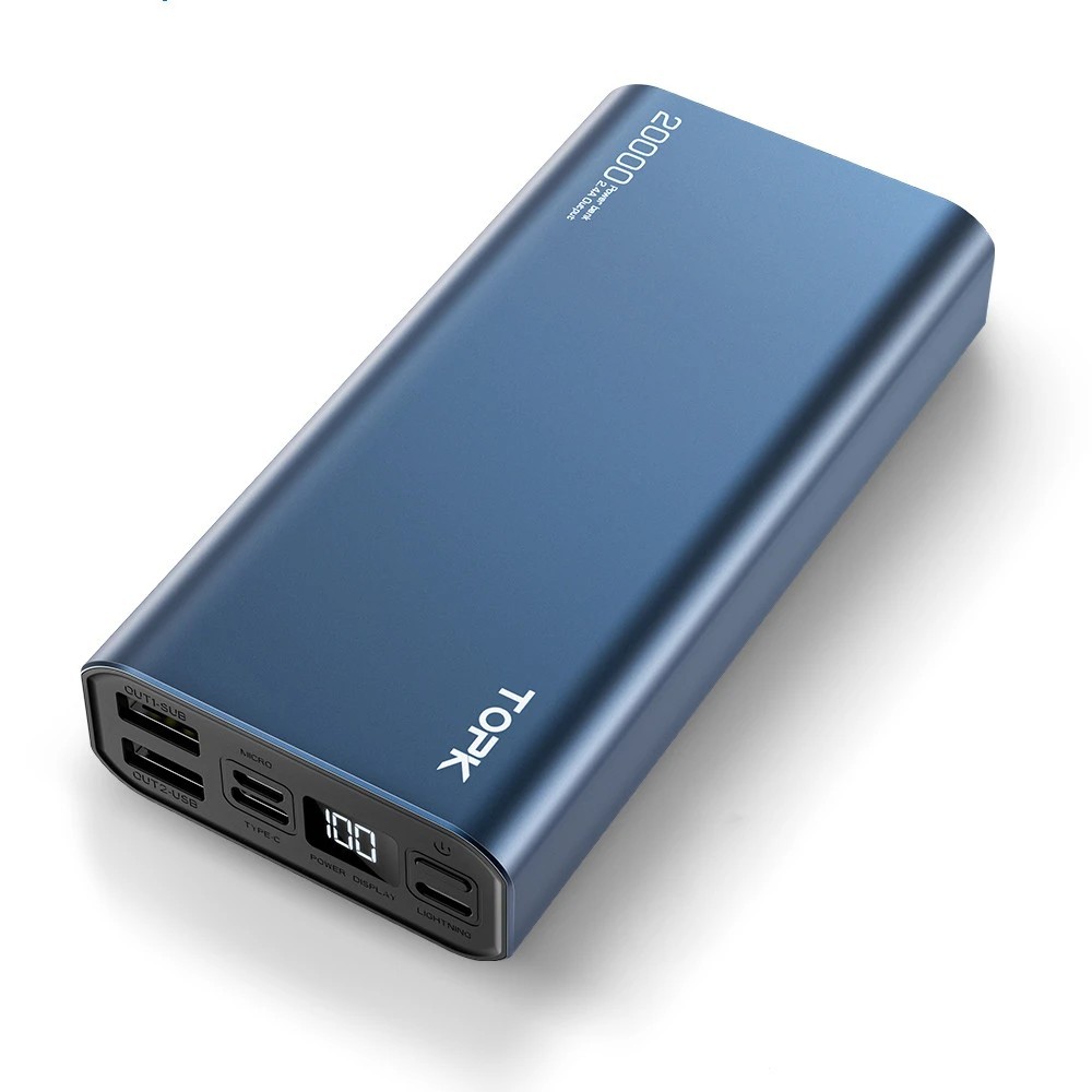 

УМБ Power Bank Topk 2xUSB 20000 mAh синий 3 входа - microUSB, USB Type-C , Apple Lightning (TKI2006-BE)