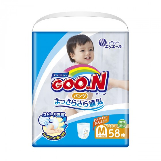 

Трусики-подгузники GOO.N для детей 6-12 кг (размер M, унисекс, 58 шт)