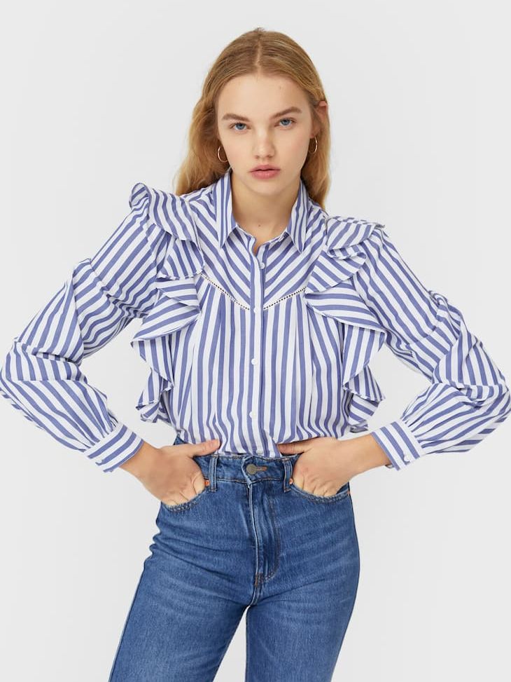 

Блузка Stradivarius 2197/601/010 M Синяя с белым