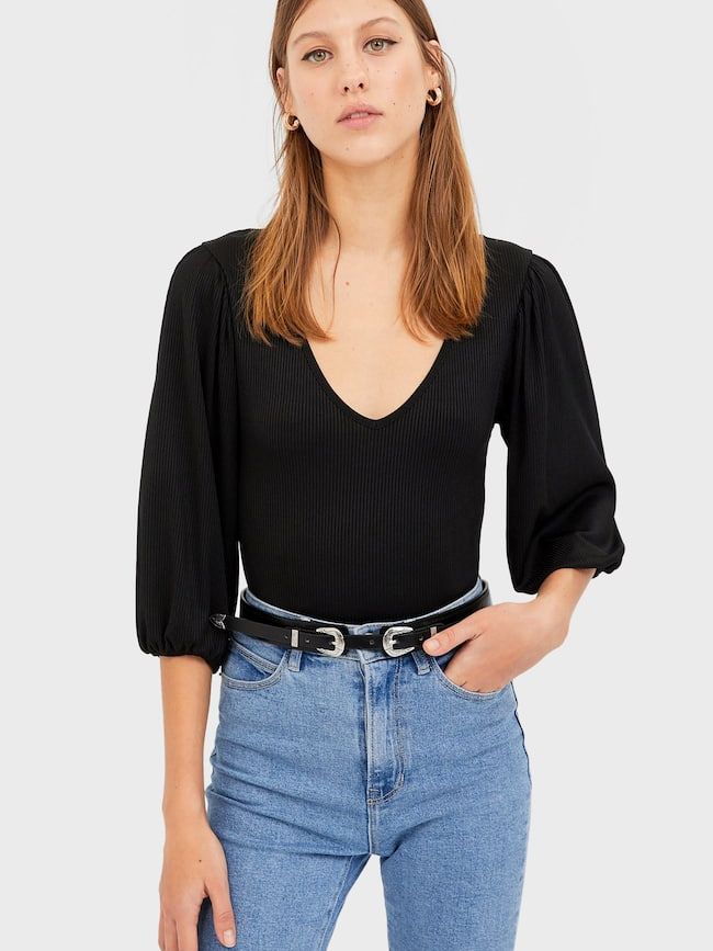 

Боди-блузка Stradivarius 6527/827/001  Черная, Боди-блузка Stradivarius 6527/827/001 M Черная