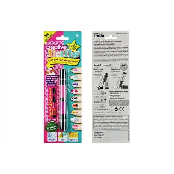 

Лак-карандаш Creative Nails для ногтей детский на водной основе 2 цвета (розовый + фиолетовый) Германия