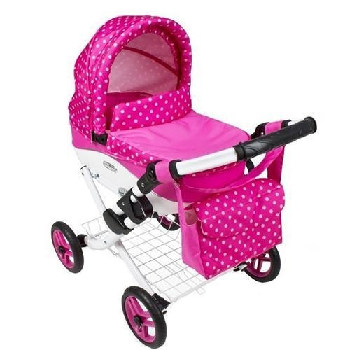 

Детская розовая в горошек коляска для куклы Adbor Lily Lc-09