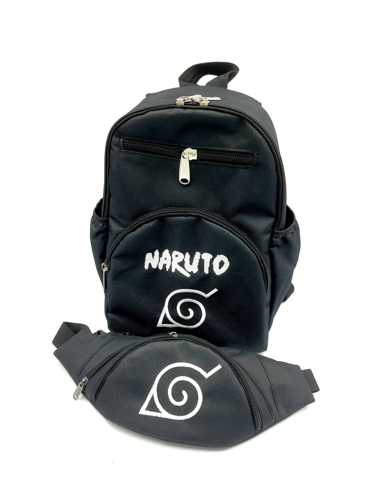 

Школьный комплект рюкзак Наруто с бананкой для подростков Naruto черный Forsa