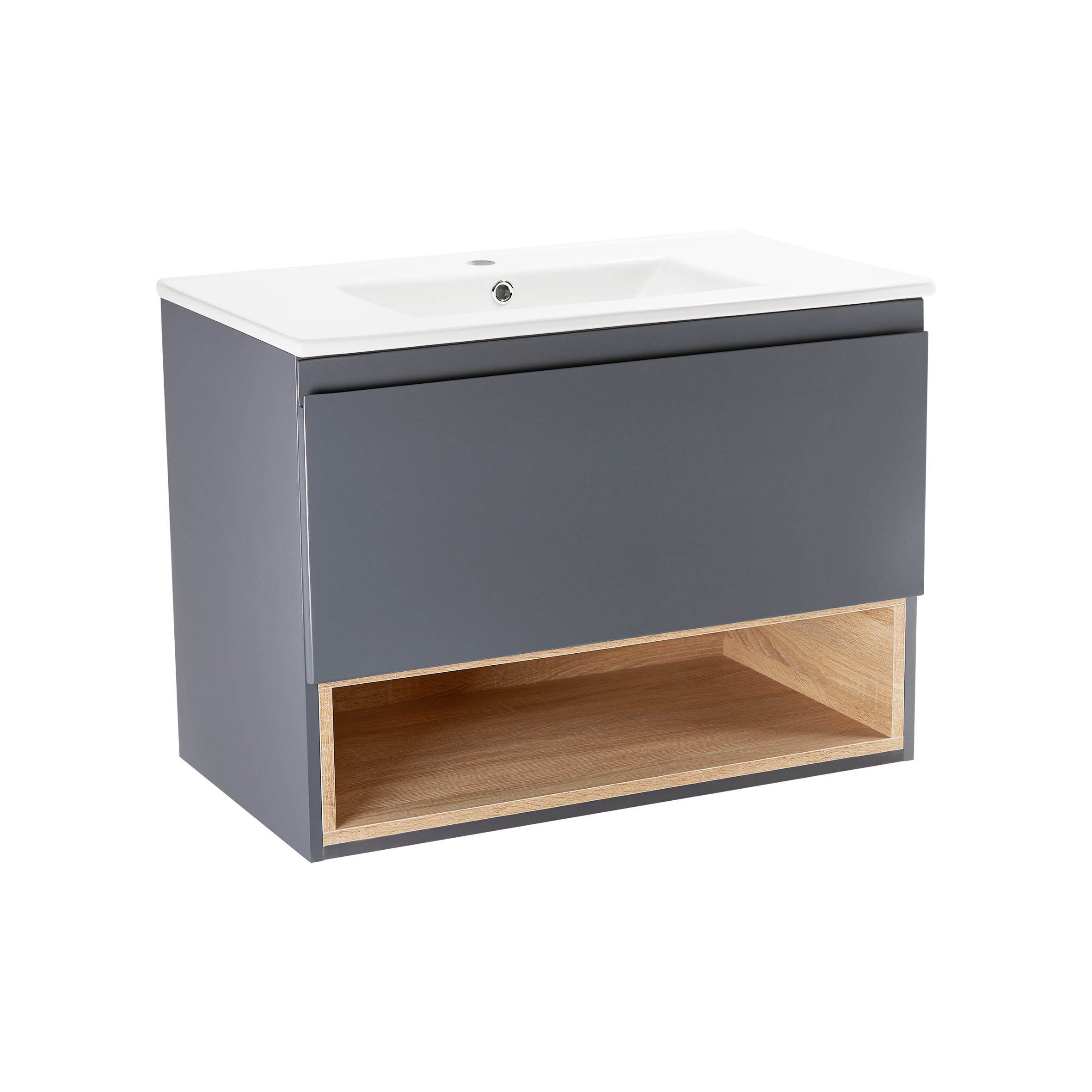 

Комплект Qtap Robin 800х580х437 Graphite/Whitish oak тумба подвесная + раковина врезная QT1372TPВ8002GWO (ST702148)