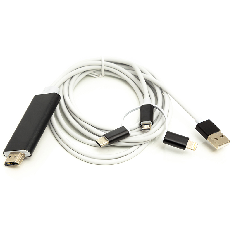 

Кабель PowerPlant HDMI M - Lightning Type-C mirco USB 1 м, White