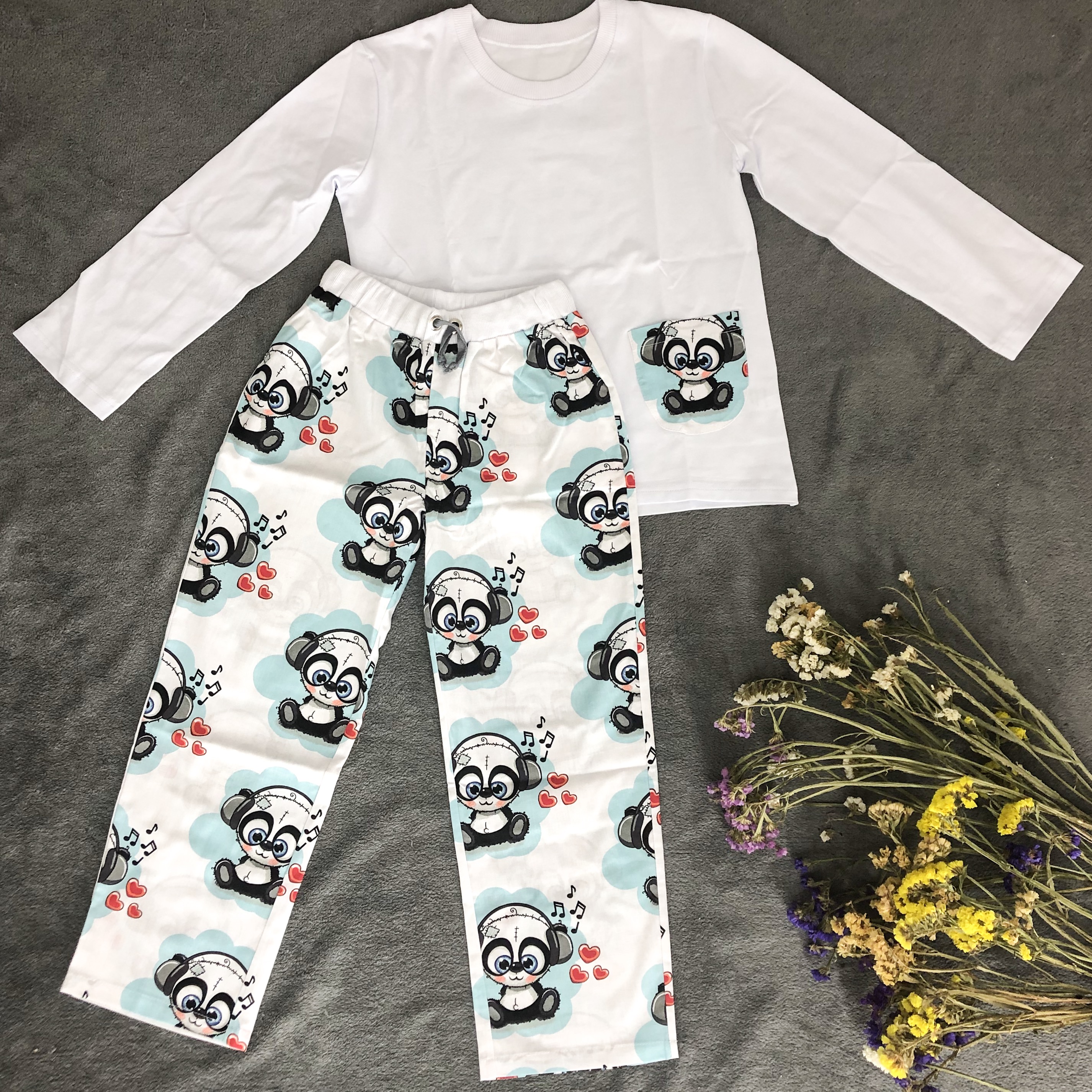 

Хлопковая пижама (кофта+брюки) Pijama po fanu 128 белая с пандами 111340