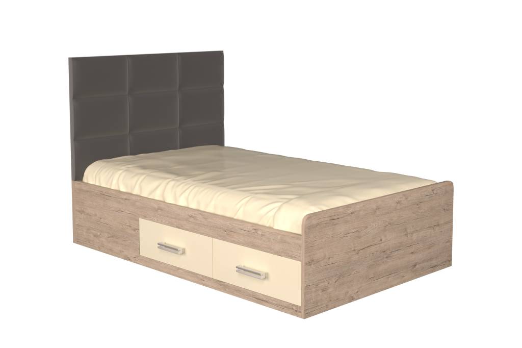 

Подростковая кровать Mebelkon Холидей с мягким изголовьем и 4-мя ящиками 190х120см. Шервуд\Ваниль