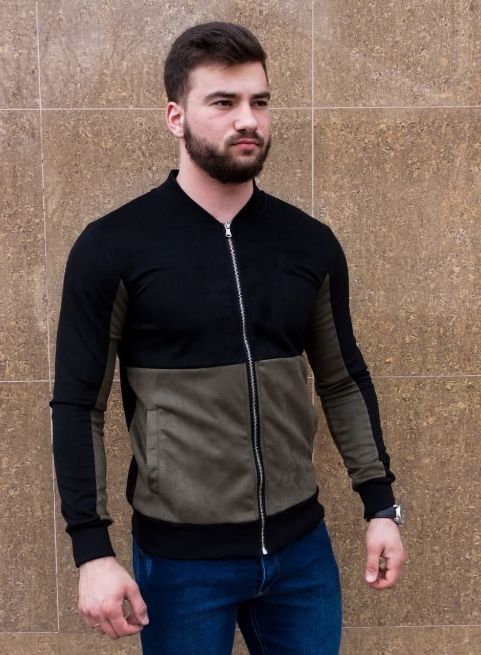 

Бомбер замшевый R.A. Suede Bicolor XL хаки с чёрным 2015-XL