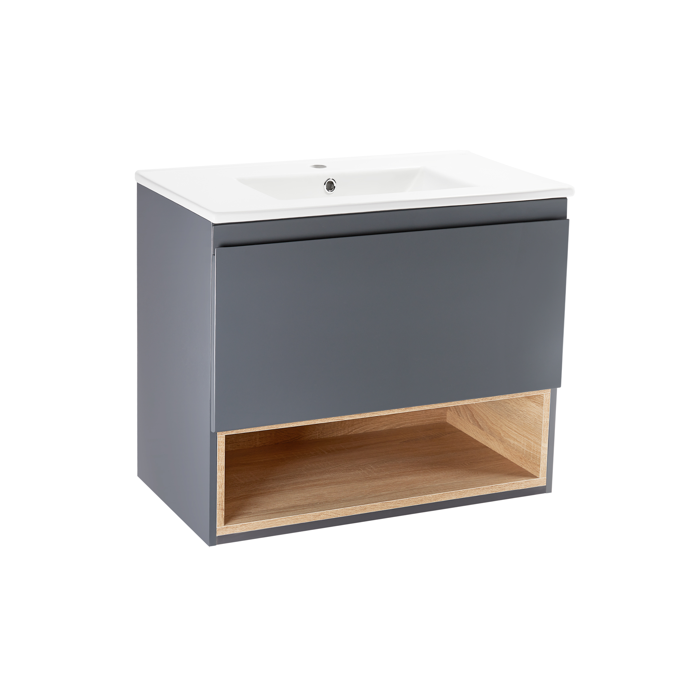 

Комплект Qtap Robin 700х580х437 Graphite/Whitish oak тумба подвесная + раковина врезная QT1372TPВ7002GWO (SR203477)