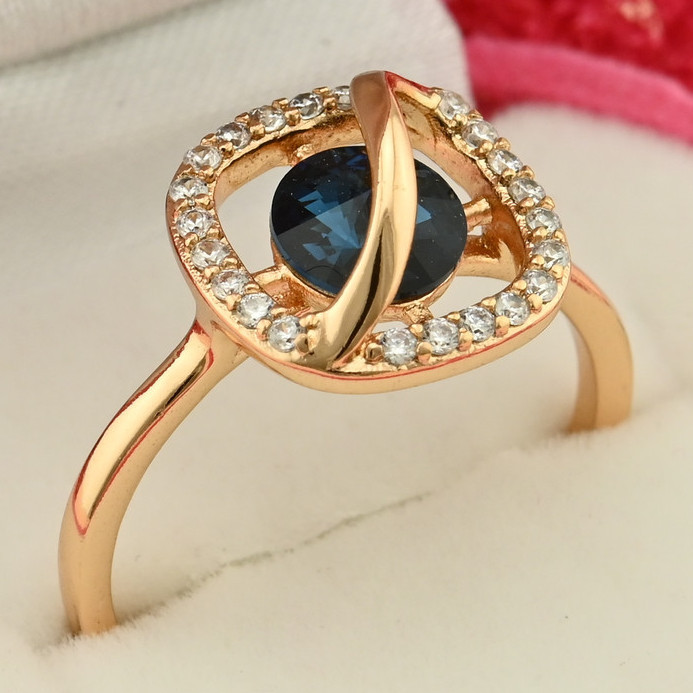 

Кольцо Xuping с кристаллами Swarovski 83221 ширина 11 мм джинсовый синий позолота 18К18