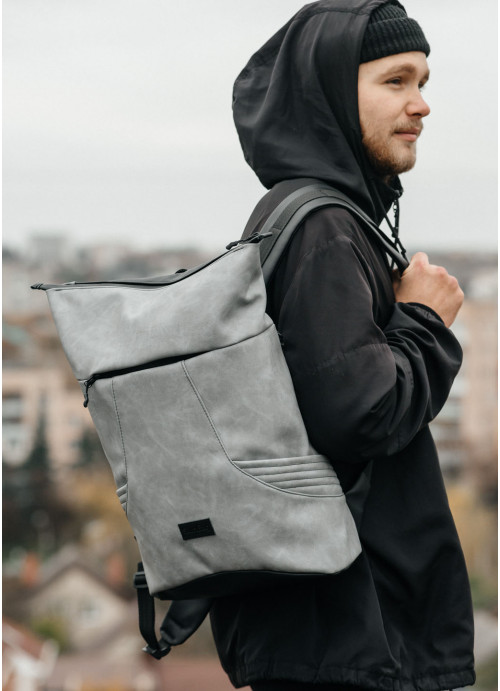 

Рюкзак ролл Sambag унісекс RollTop KQN світло-сірий нубук