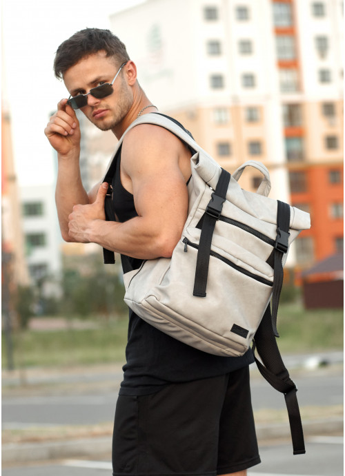 

Чоловічий рюкзак ролл Sambag RollTop LTT світло-сірий нубук