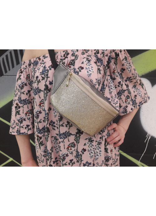 

Сумка на пояс бананка Sambag Tirso MSO silver dark з блискітками