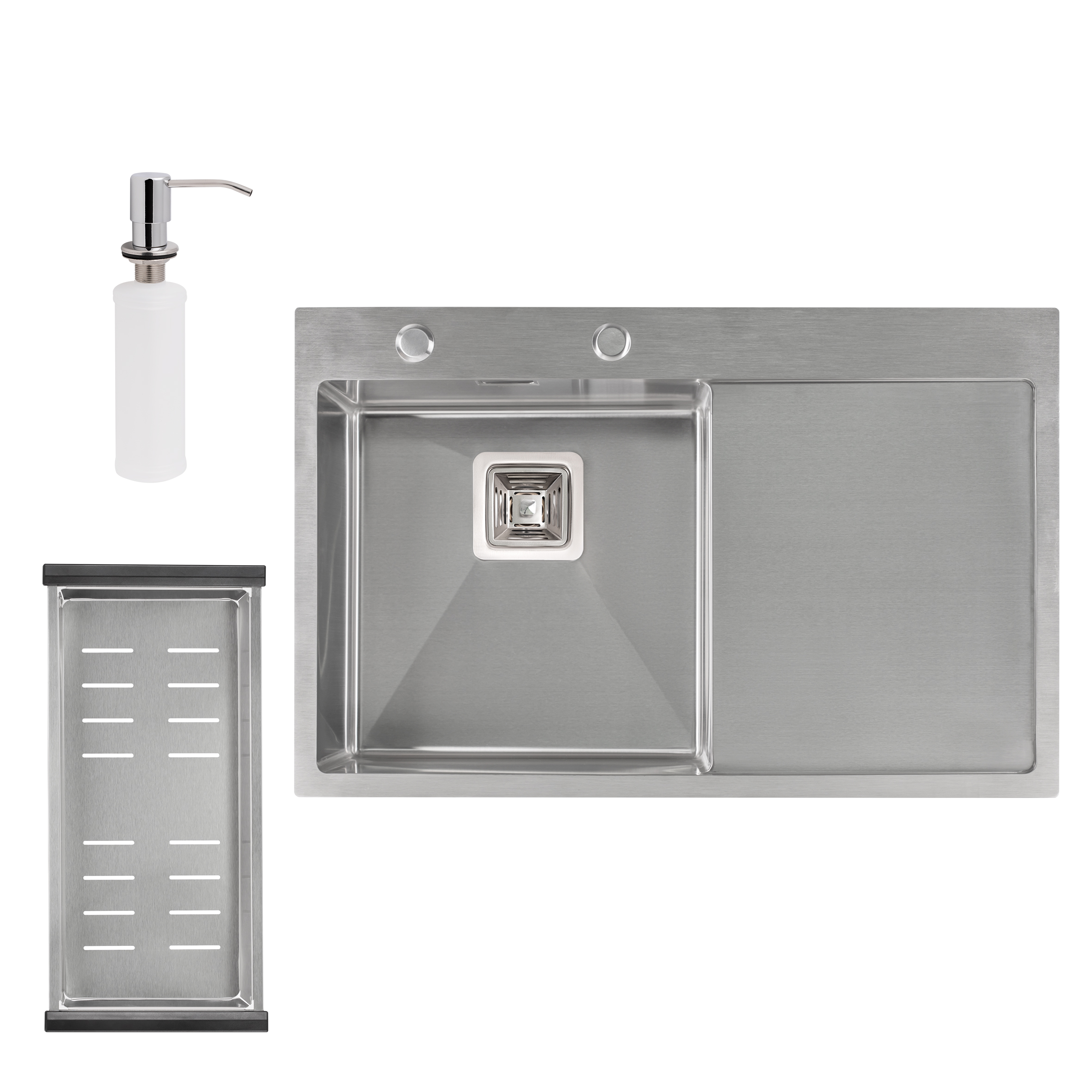 

Набор 3 в 1 Qtap кухонная мойка DK7850L 3.0/1.2 мм Satin + сушилка + дозатор для моющего средства (SX702081)