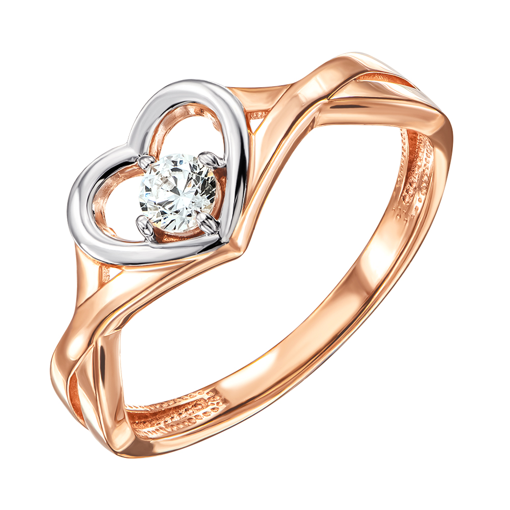

Золотое кольцо в комбинированном цвете с сердечком и кристаллом Swarovski 000122296 16.5 размера