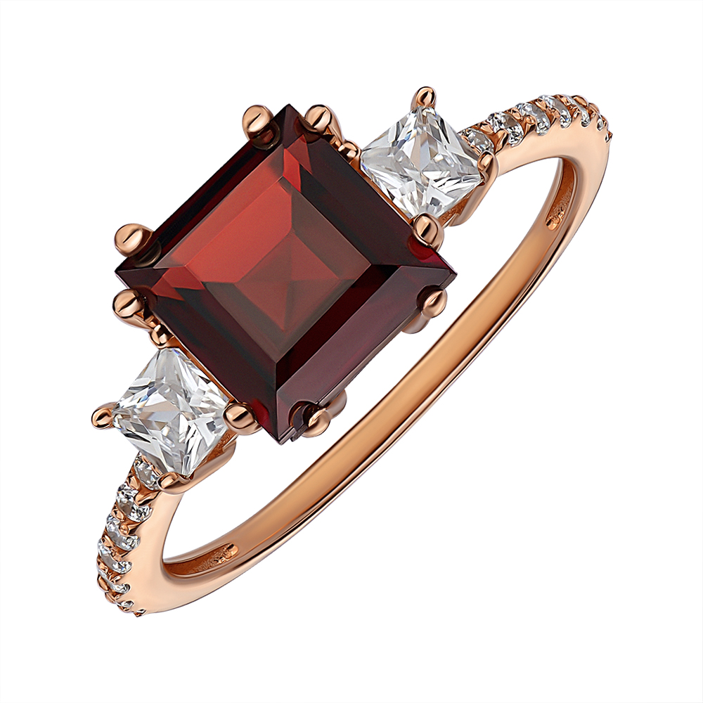 

Кольцо из красного золота с гранатом и фианитами 000141461 18 размера