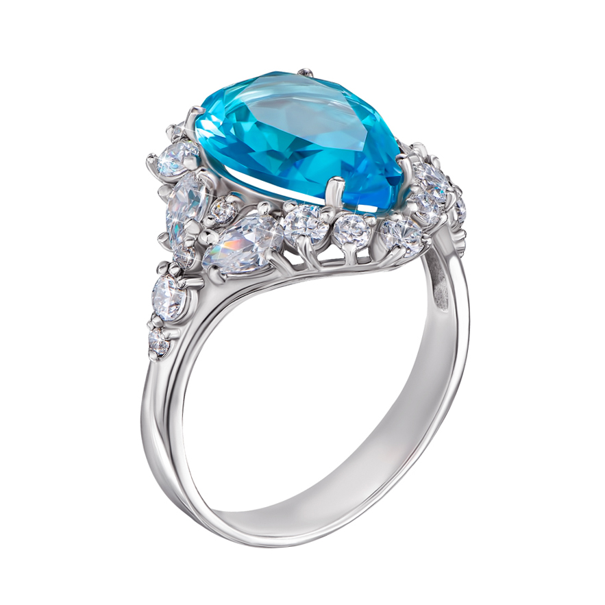 

Серебряное кольцо с голубым кварцем и фианитами 000134334 18.5 размера