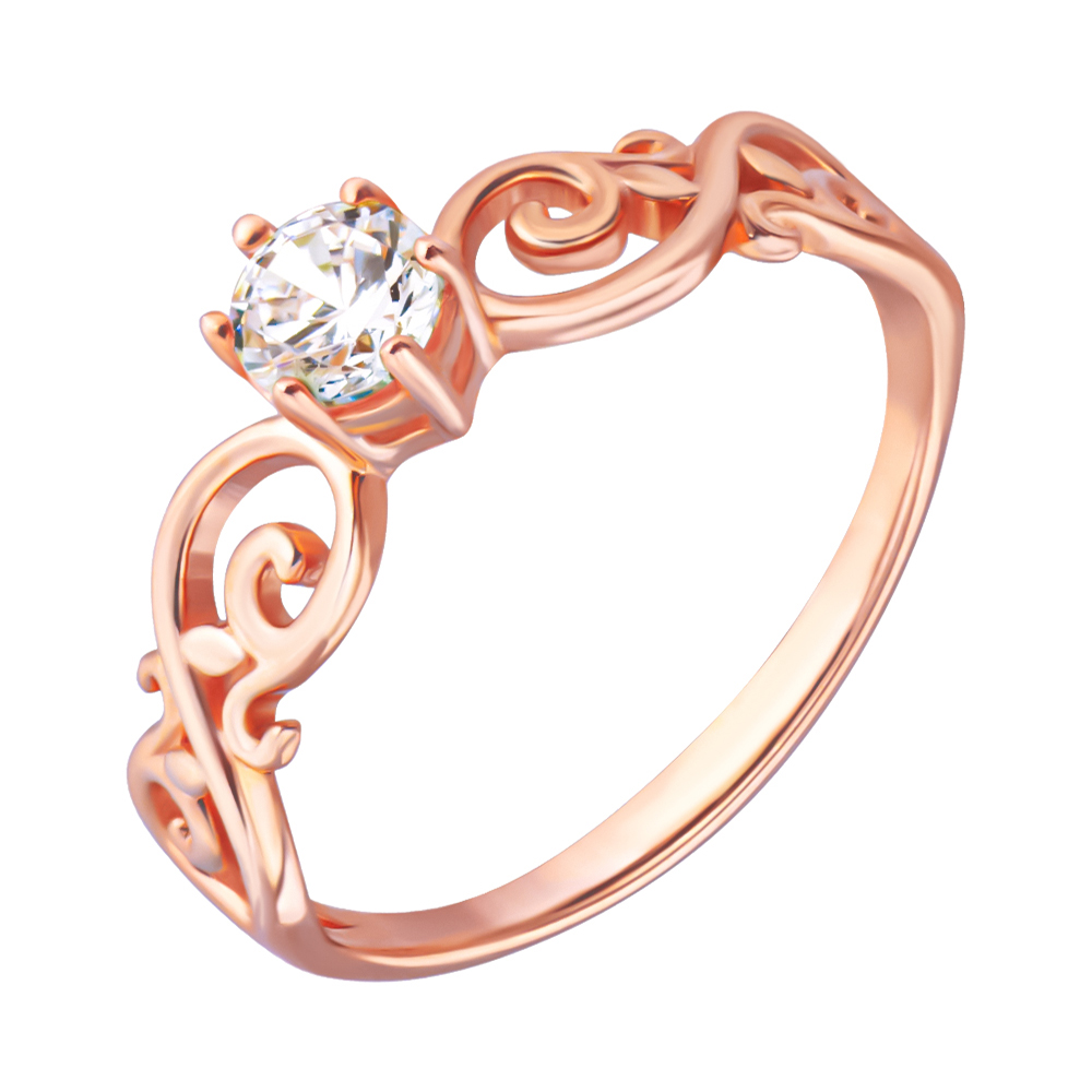 

Золотое кольцо Пенелопа в красном цвете с ажурной шинкой в узорах и фианитом 17 размера