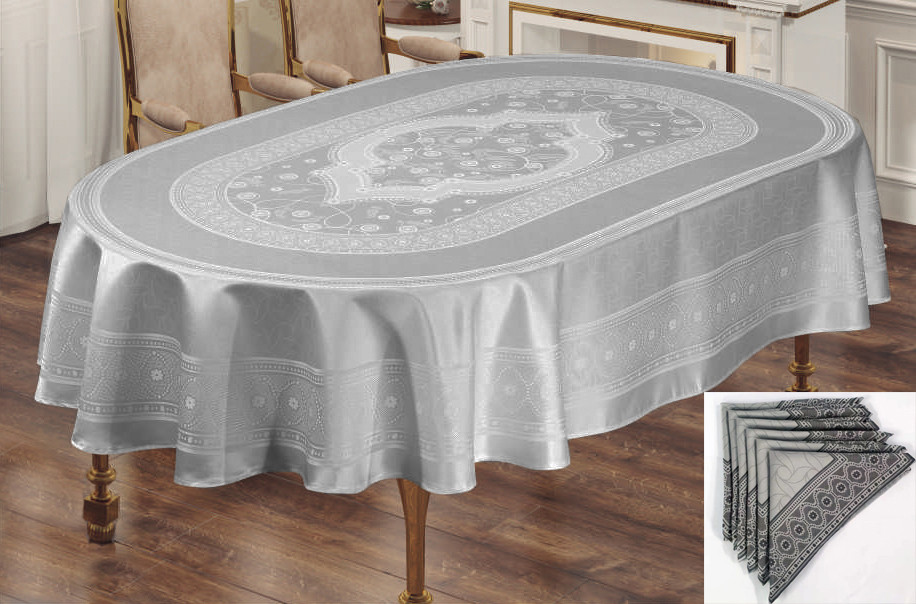 

Скатерть Sagol тефлон 160x260 ovale St-052 Grey + 8 салфеток *