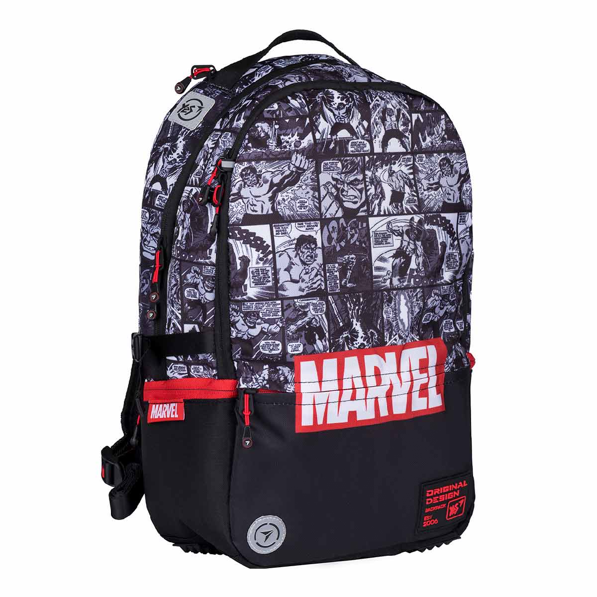 

Рюкзак YES Marvel Avengers T-124 17 л 44 × 30 × 14 см с разъемами для USB и наушников черный с серым