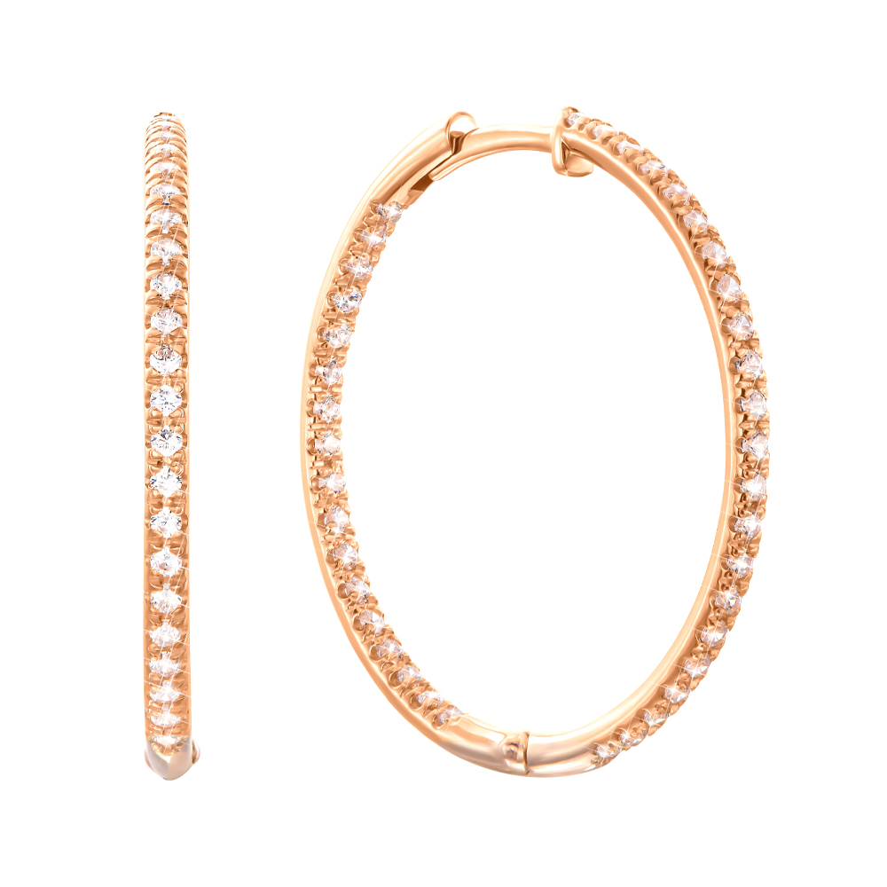 

Серьги-конго из красного золота с фианитами, 26 мм 000138429