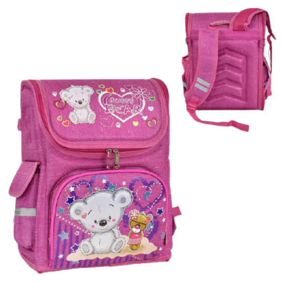 

Рюкзак школьный каркасный ранец Schoolbag 00129 Sweet Bear c 1-м отделением и 3-мя карманами ортопедической спинкой 3 D Розовый (123500)