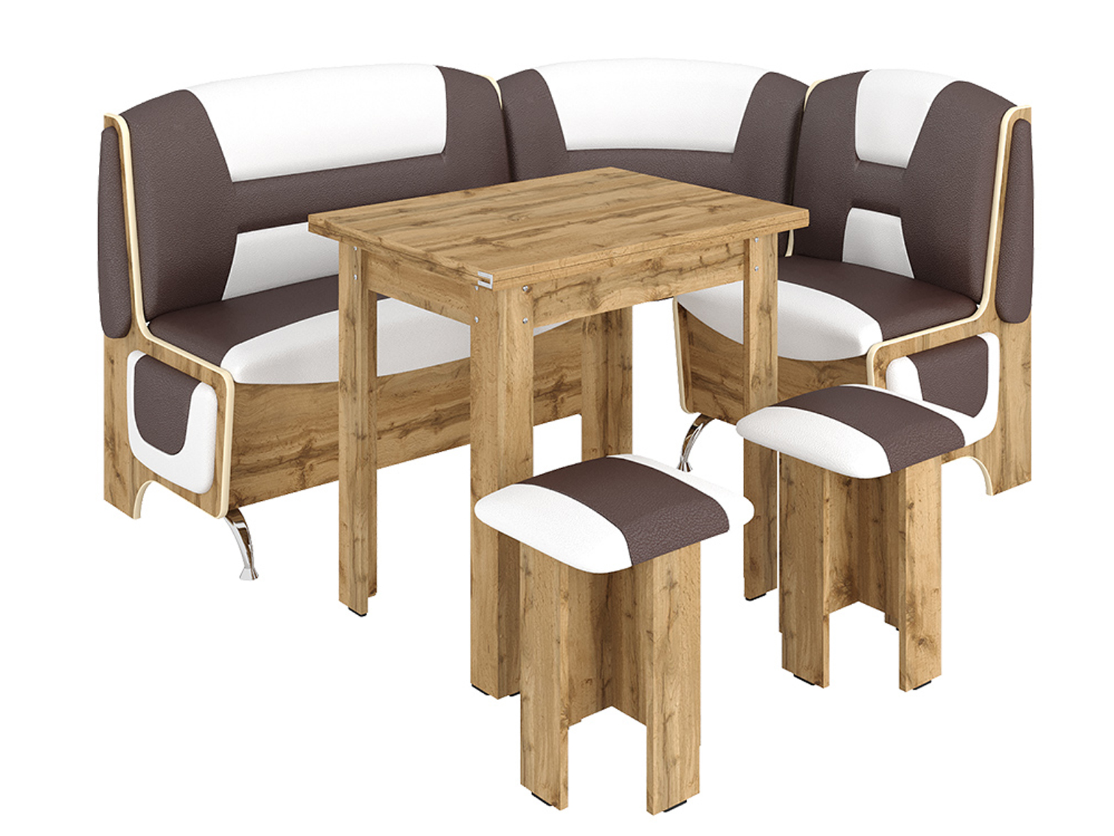 

Кухонный уголок Спартак с простым столом и табуретами Пехотин Дуб Тахо + Коричневый/Белый