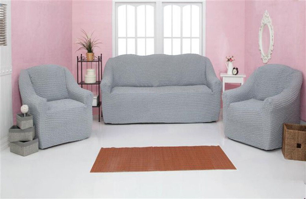 

Чехлы для мебели Naperine диван и два кресла жатка без оборки (3+1+1) Серый