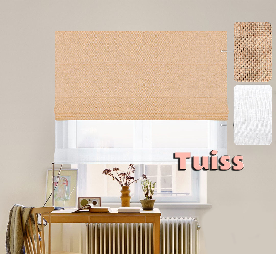 

Двойная римская штора День-Ночь ТВИН Classic InHt Рогожка Dimout 10 Бежевый + Тюль Лён/Тюль Air Белоснежный 70х170 см