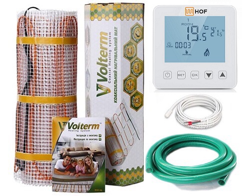 

Теплый пол Volterm двухжильный мат Hot Mat 480Вт 2.8 м2 с программируемым сенсорным терморегулятором HOF sen в комплекте (T900487)