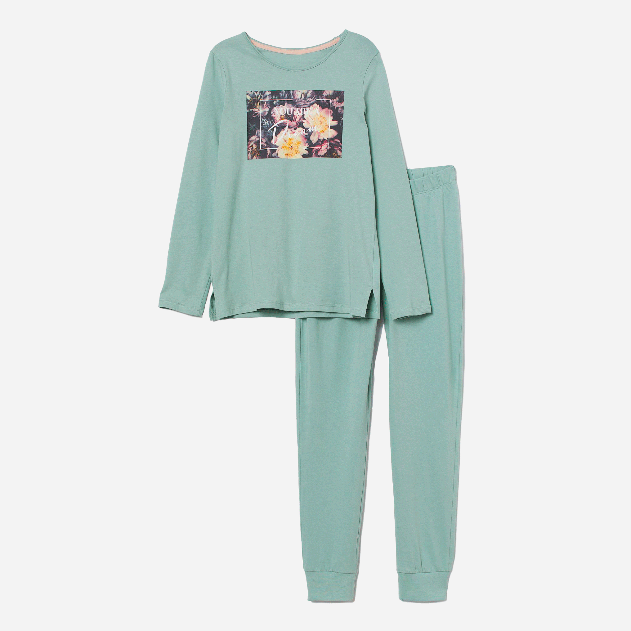 

Пижама (лонгслив + брюки) H&M 2607-9433723 158-164 см Бирюзовая (hm06254799873)