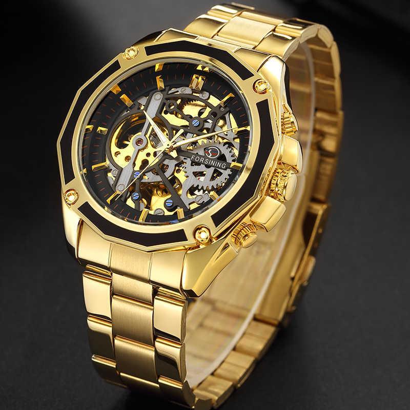 

Механические часы Forsining Skeleton (gold-black)