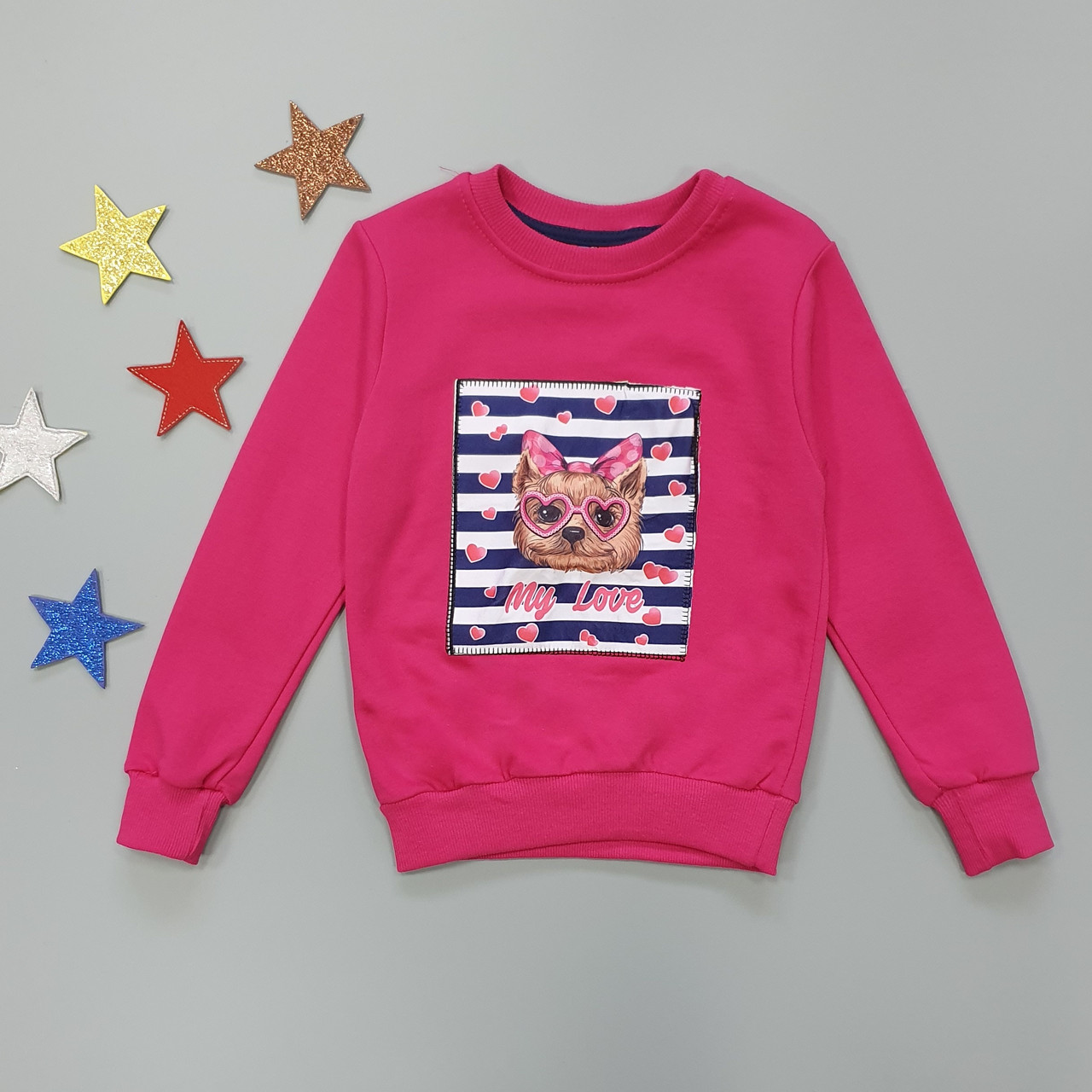 

Утепленный свитшот "Собачка" (с пищалкой) Hacali kids для девочки 110-116 см Малиновый 18451