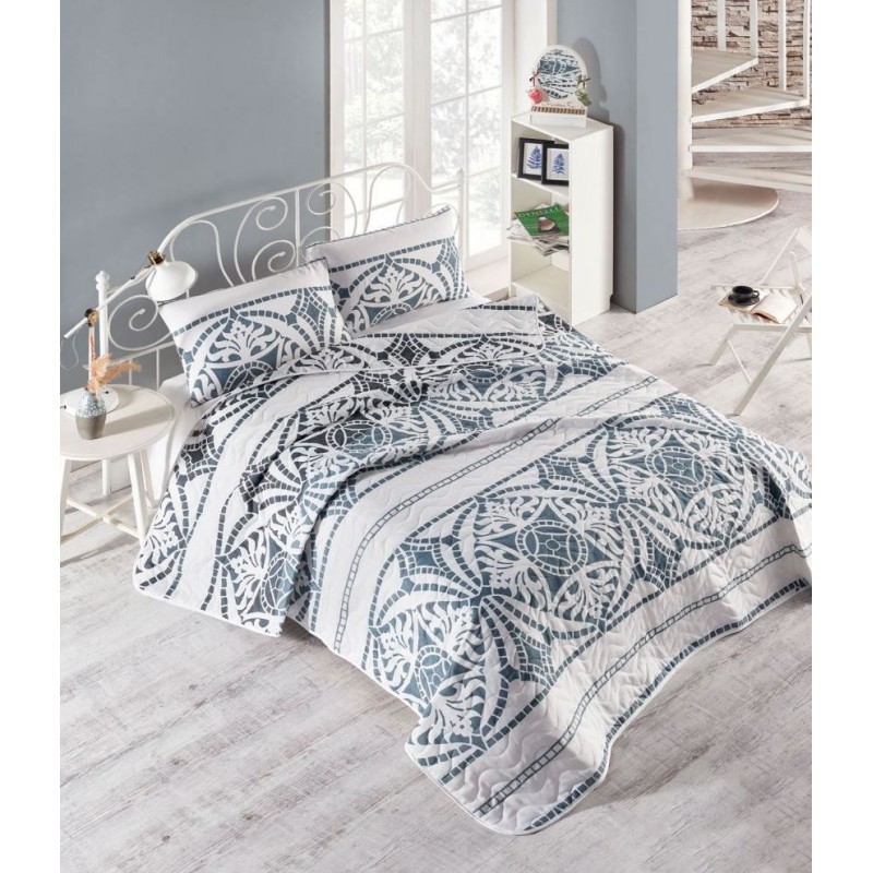 

Покрывало стеганное с наволочками Eponj Home - Marble gri серый 200*220