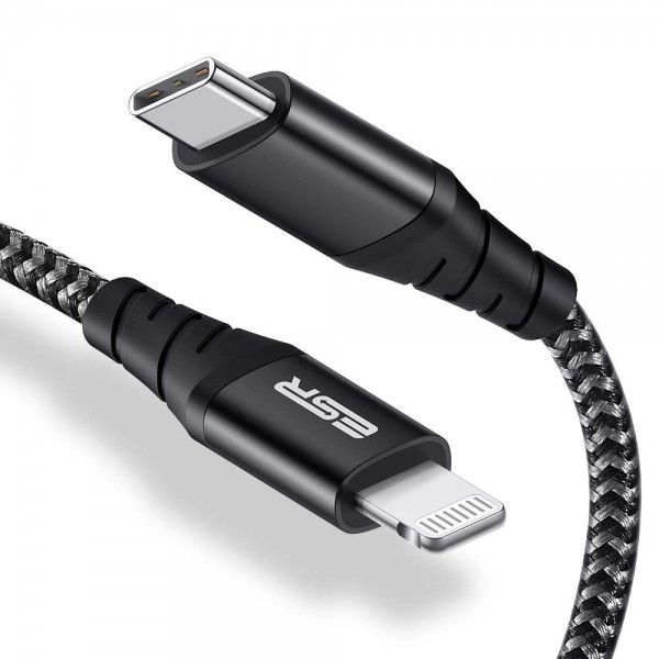 

Кабель ESR USB-C to Lightning PD MFI 1m Black для зарядки и синхронизации iPhone | iPad