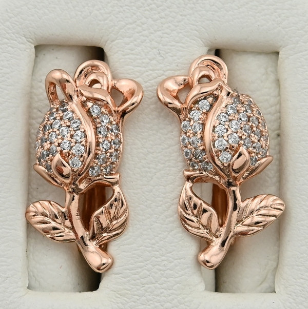 

Серьги Xuping 28074 размер 18х9 мм белые фианиты вес 2.8 г позолота РО