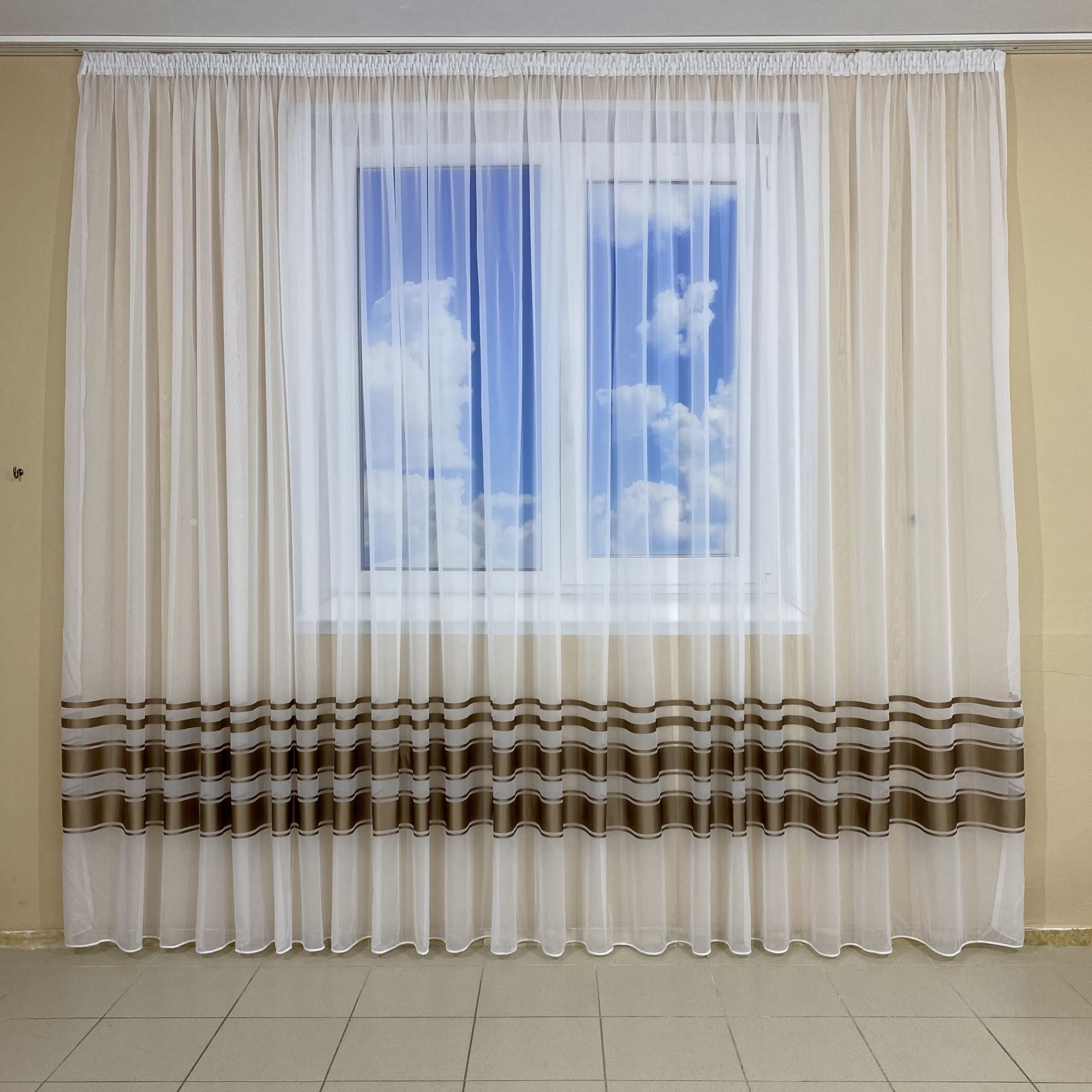 

Тюль TG Home шифоновая с атласной полосой Золото 400*270