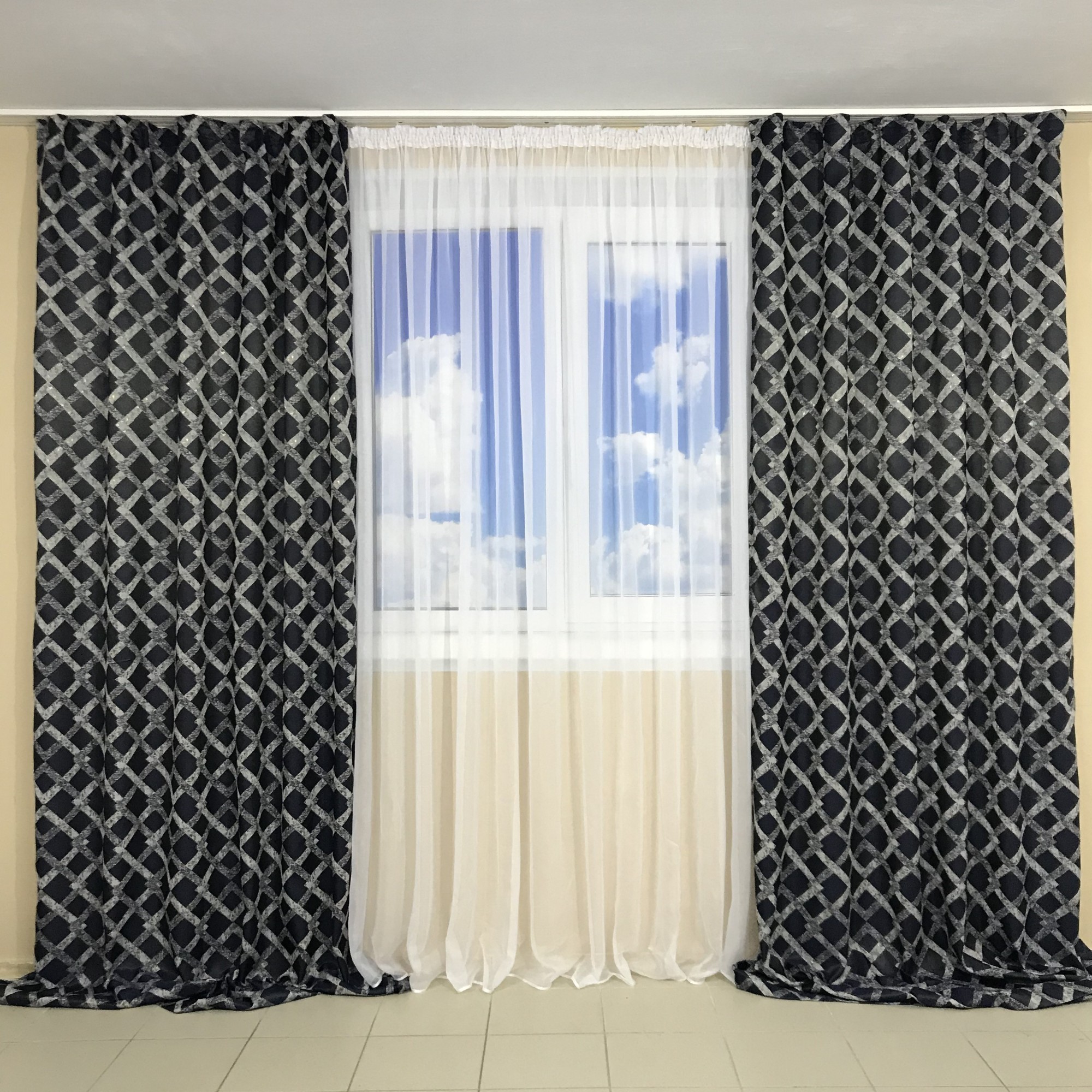 

Жаккардовые шторы TG Home Геометрия 2*150*270 на тесьме №414 синий