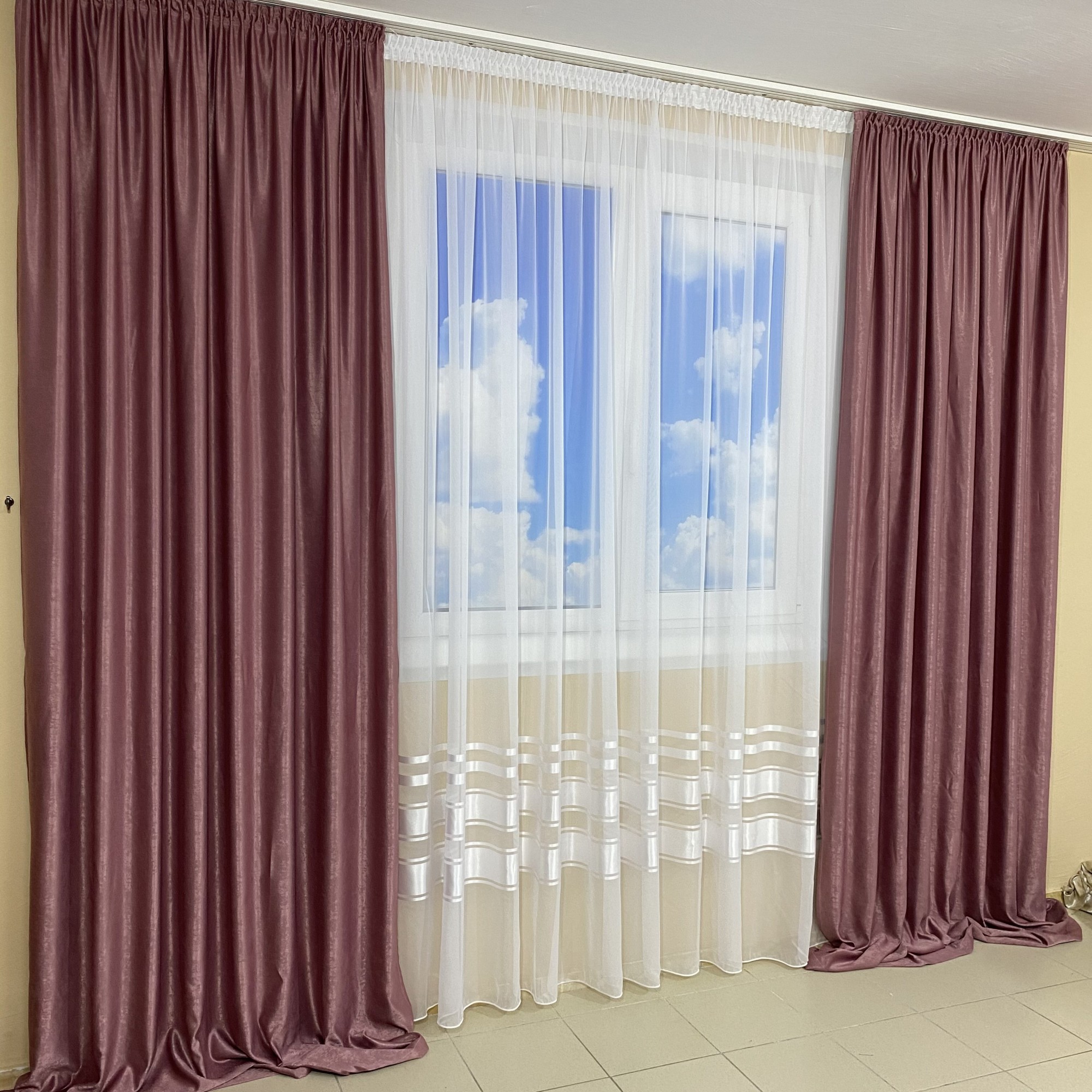 

Готовые шторы с тюлем TG Home №435 Софт и шифон Пудра