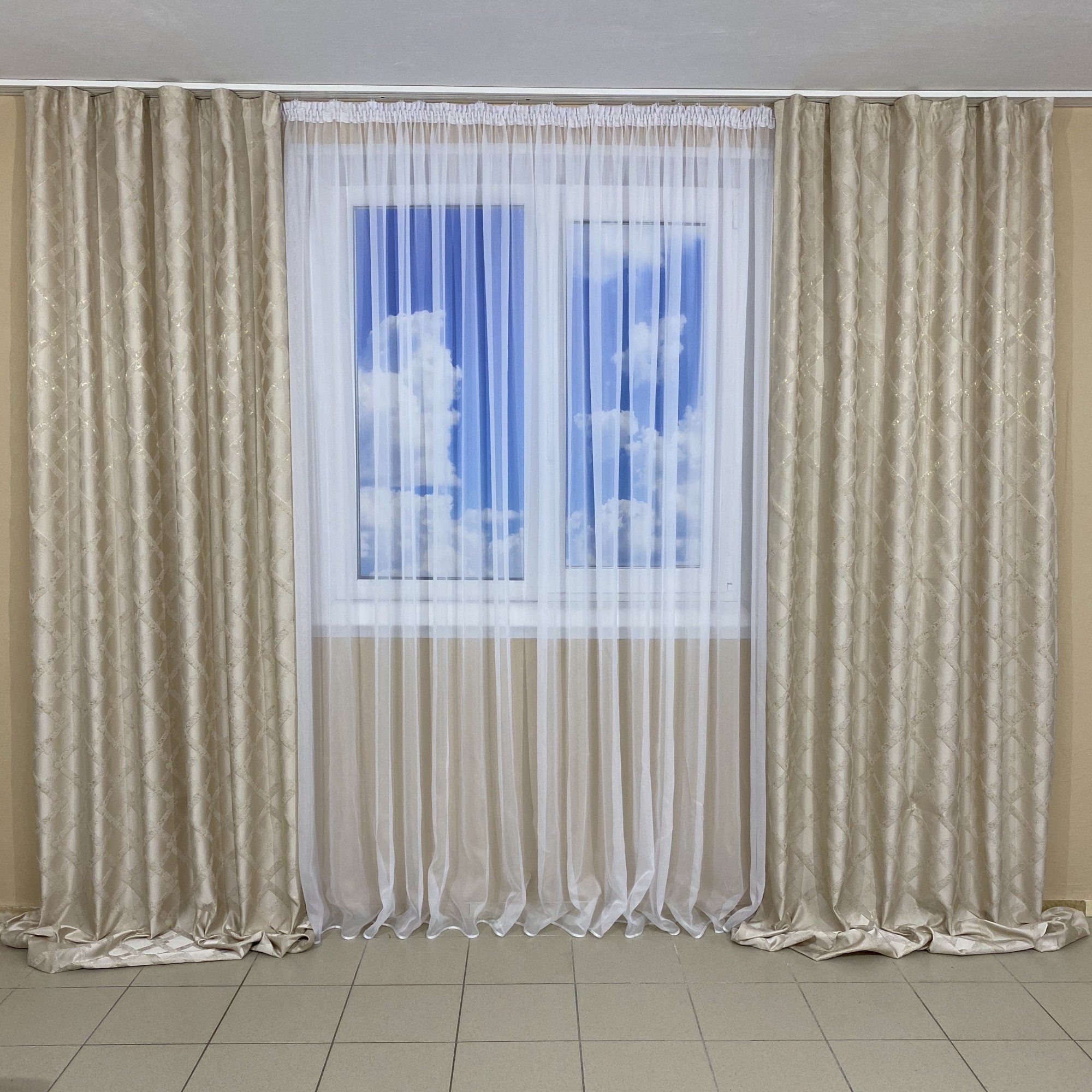 

Жаккардовые шторы TG Home Геометрия 2*150*270 на тесьме №414 крем