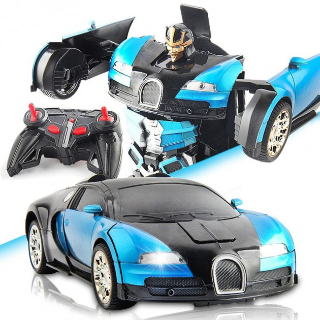 

Машина-трансформер с пультом и аккумулятором Bugatti Veyron robot car size 1:18 Синяя (D-2019090659)