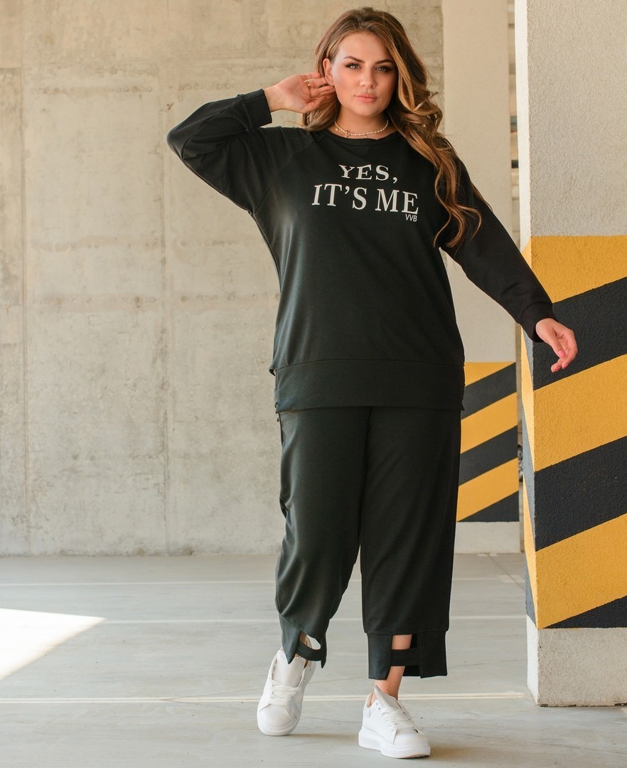 

Спортивный костюм женский однотонный без капюшона Miss Podium Черный, Спортивный костюм женский однотонный без капюшона Miss Podium Черный 56