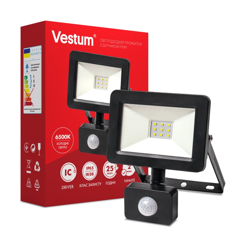 

Прожектор LED Vestum с датчиком движения 10W 800 Лм 6500K 175-250V IP65