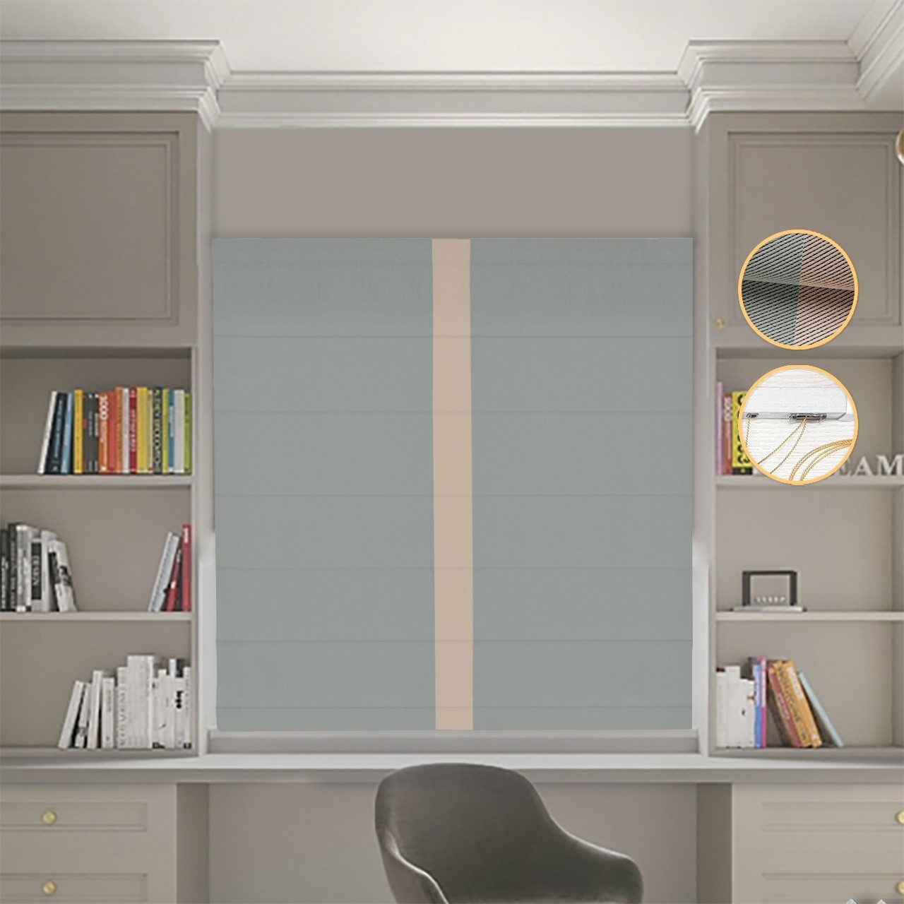 

Римские шторы DECOLIV Блэкаут Перфект оливковый с бежевым кантом по центру 220*170 см