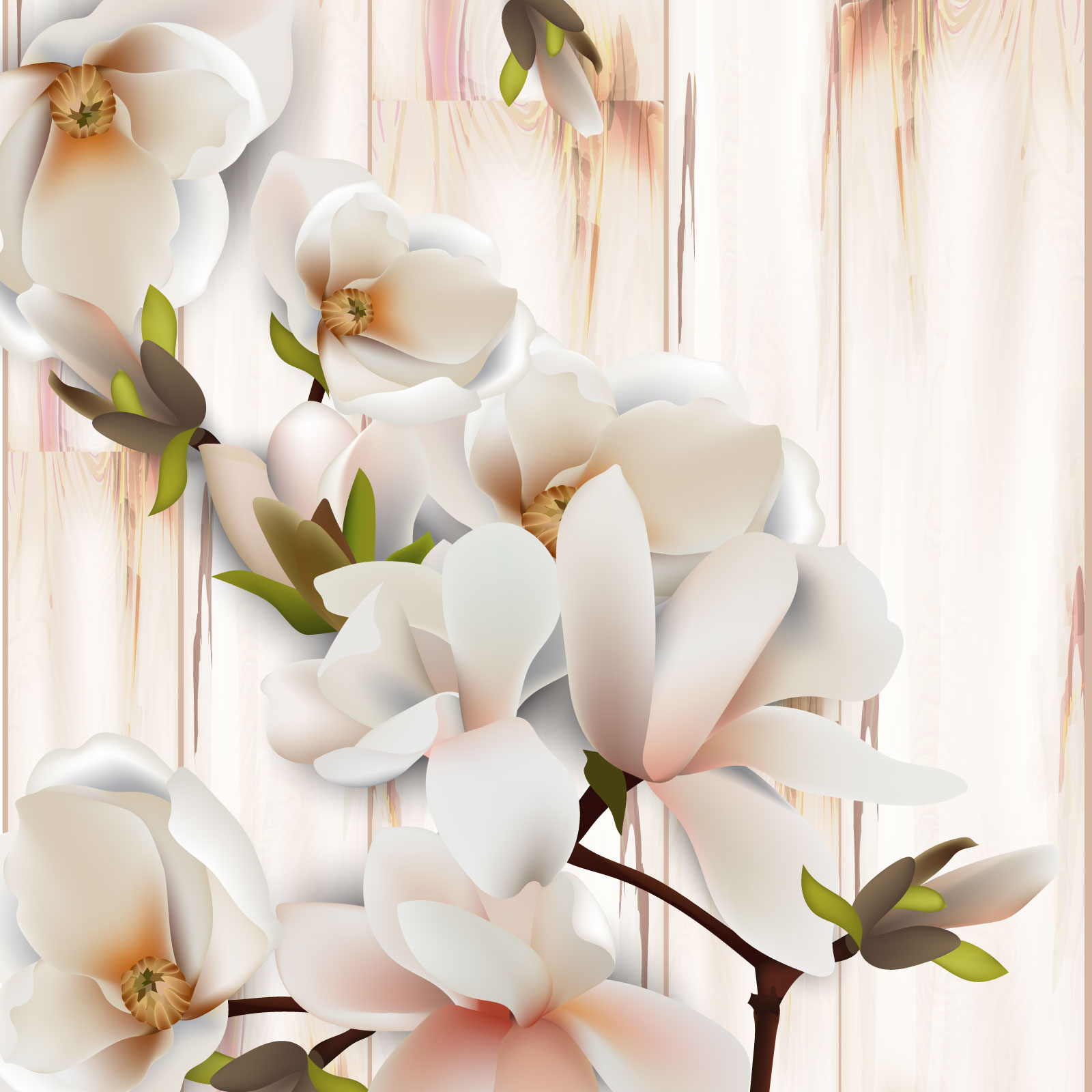 

Фотообои Walldeco Ветка с бело-коричневыми цветами №39498 Мелкий песок с блестками