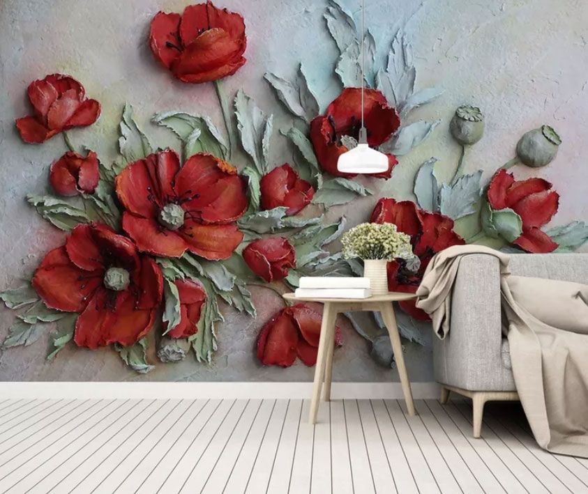

Фотообои Walldeco Барельеф: красные маки №dec-2097 Гладь
