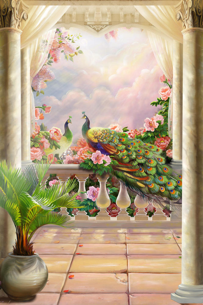 

Фотообои Walldeco Павлины на террасе №32075 Фреска