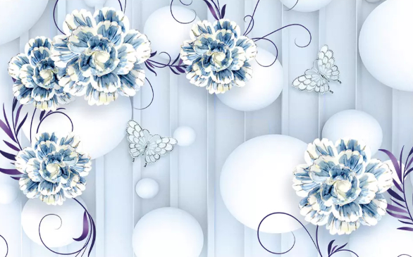 

Фотообои Walldeco Узор из сине-белых цветов №dec-529 Базальт